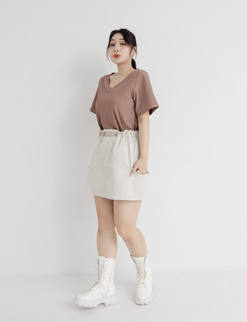 Pobra. Airy Ribbed V-Neck Short Sleeve Plus Size Bratop