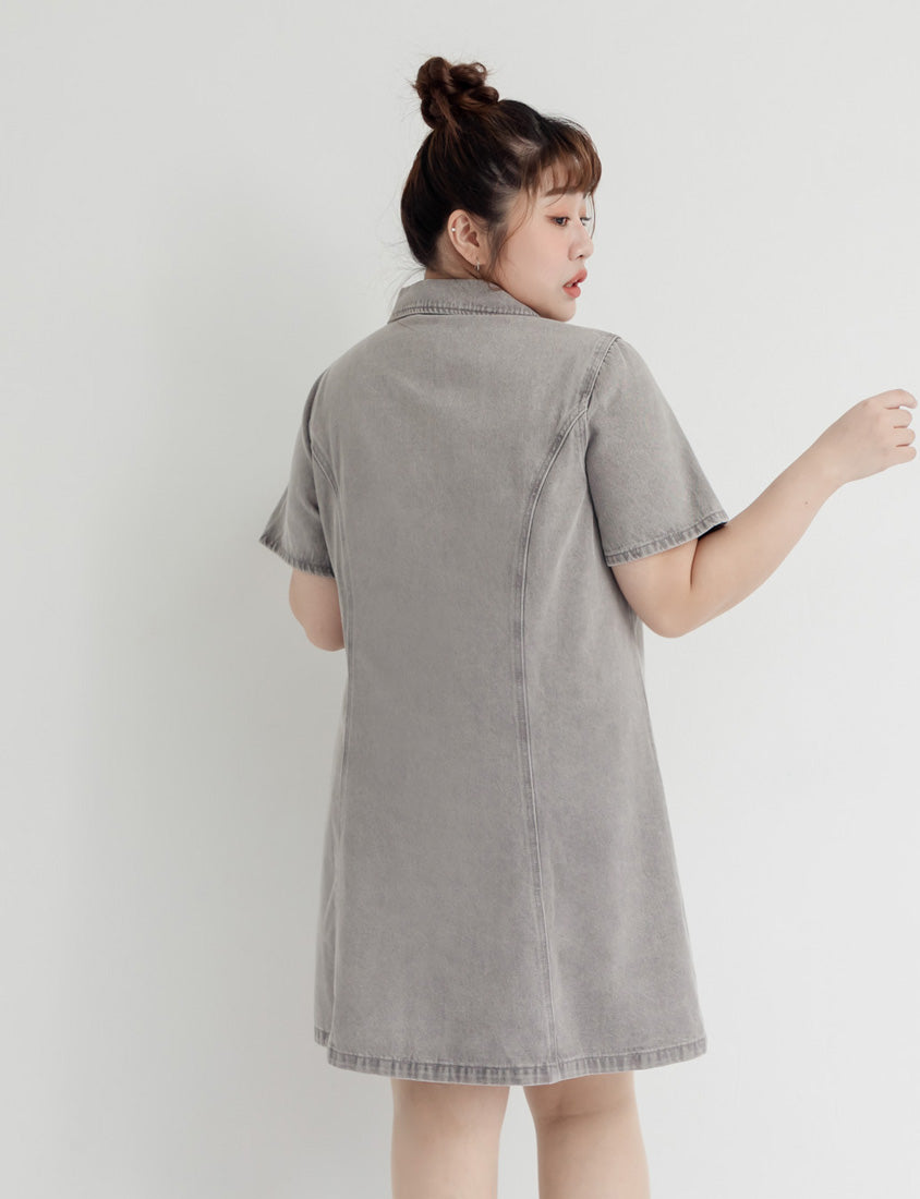 Versatile A-Line Denim Plus Size Shirt Dress