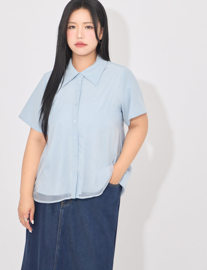 MORE U Elegant Sheer Double-Layer Plus Size Shirt