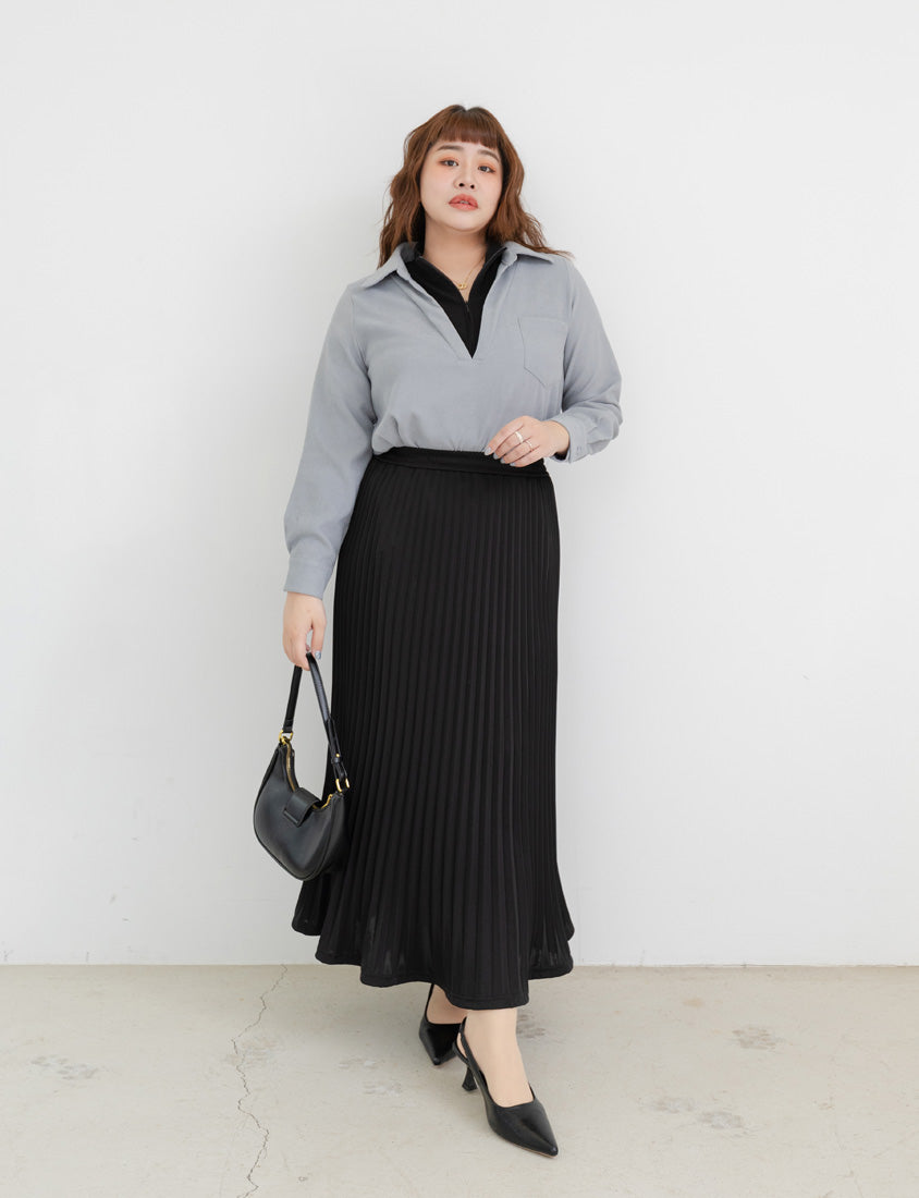 MISS. Fairy Pleated Elastic Waist Plus Size Maxi Skirt