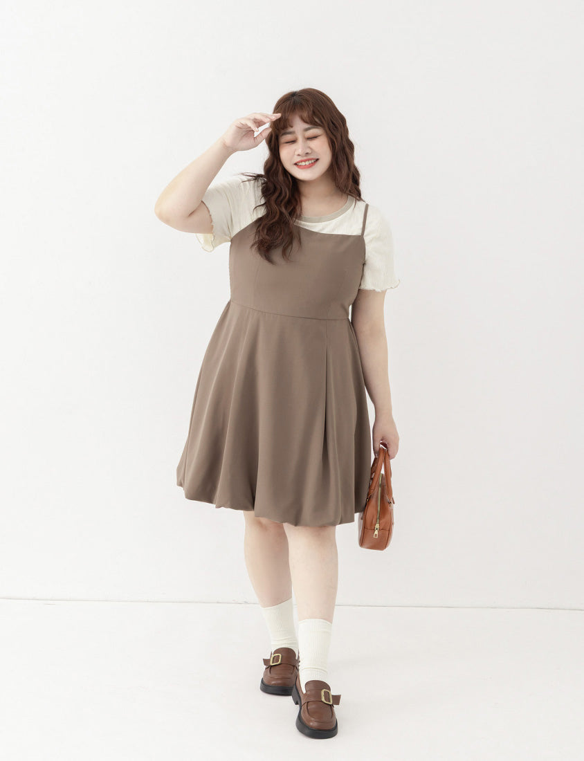 Japanese Style Adjustable Bubble Hem Plus Size Mini Dress