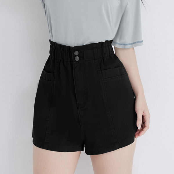 Playful Bubble Hem Twill Drawstring Plus Size Shorts