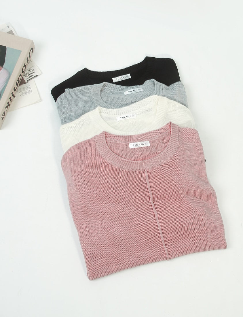 MISS. Korean Sheer Knit Plus Size Long Sleeve Top (with Waist Tie)