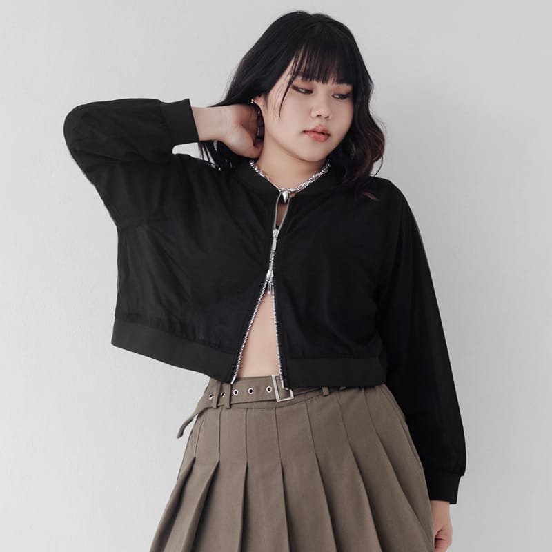 MUA! Sheer Chiffon Dual-Zip Plus Size Bomber Jacket