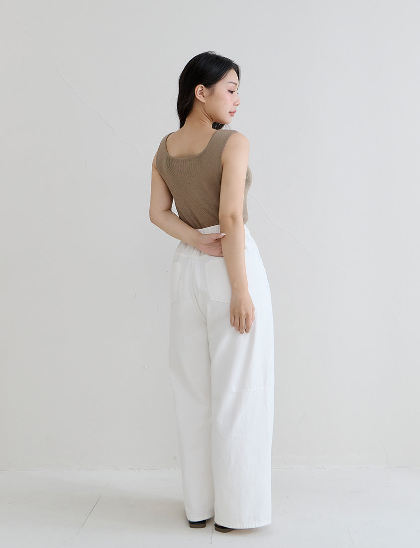 Square Neck Wide Straps Bra Bulges Support Knit Plus Size Tank Top