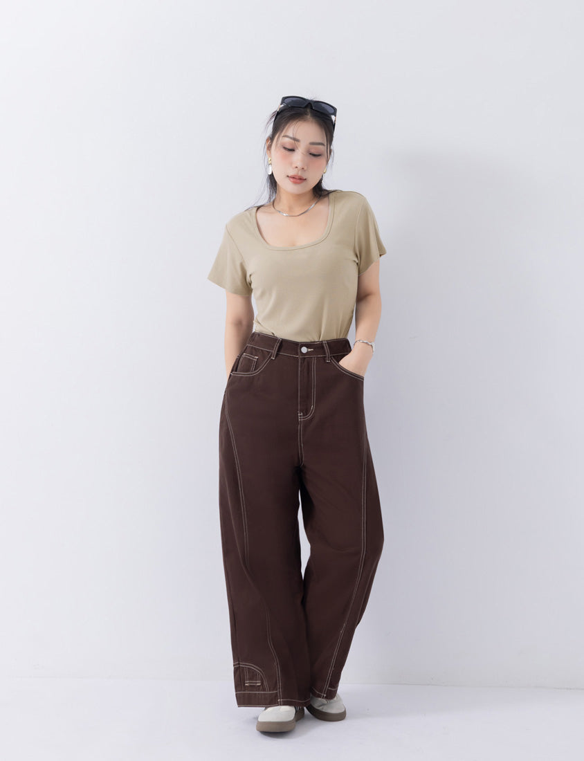 MUA! Ribbed Square Neck Side-Ruched Plus Size Top
