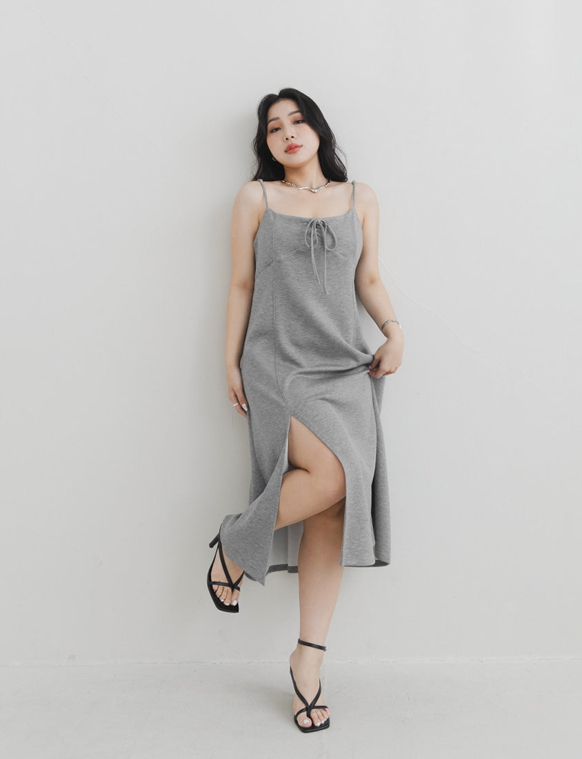 MUA! Space Cotton Adjustable Front Tie Side Slit Plus-Size Dress