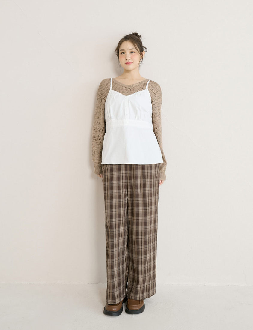 Anti-Pilling V-Neck Eyelet Plus Size Knit Top