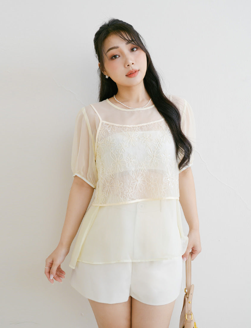 MISS. Sheer Lace Floral Plus Size Strap Cami