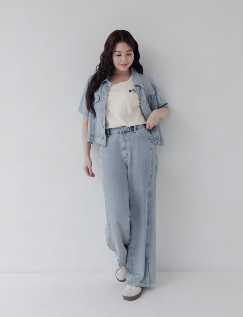 Lyocell Cooling Stitch Slit Plus Size Wide Leg Pants