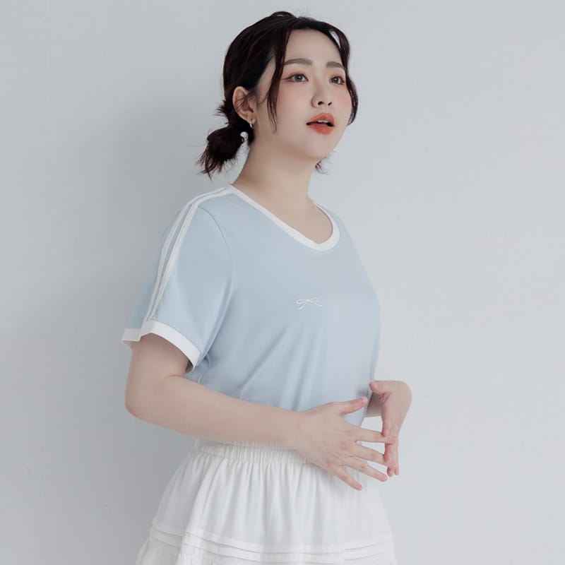 American Style Sporty Bow Embroidery Plus Size Tee