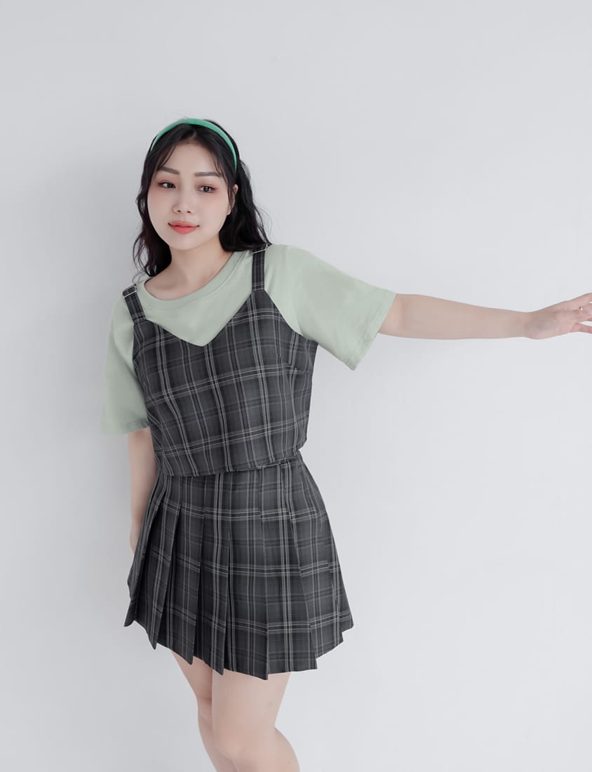 Korean Preppy Adjustable Plaid Plus Size Vest