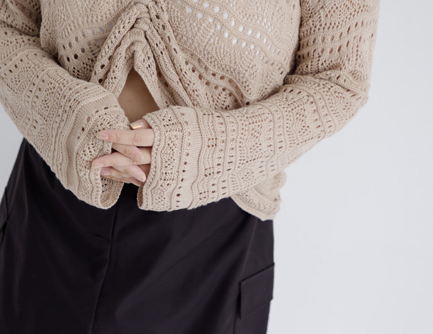 Two-Way Front-Tie Drawstring Plus Size Knit Top