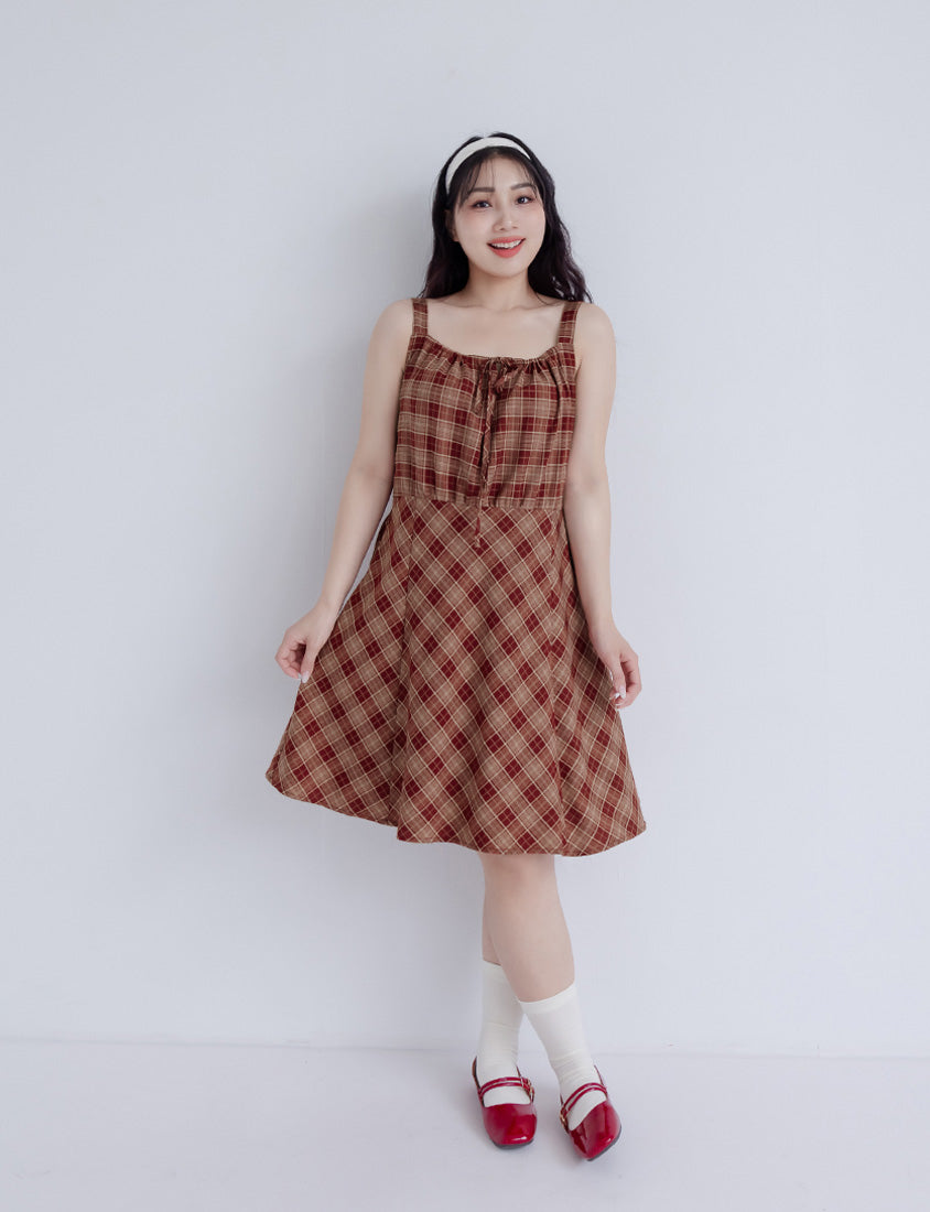 Preppy Adjustable Plaid Plus Size Mini Dress