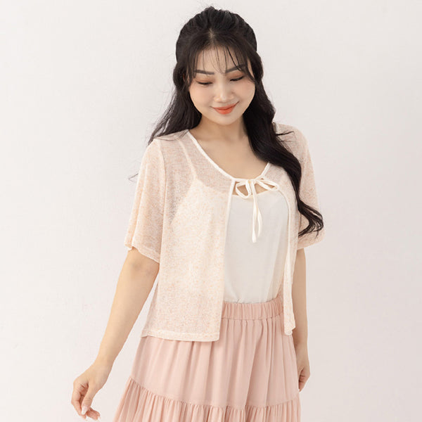 Two-Piece Snowflake Tie-Front Lightweight Plus Size Knit Top (With Vest)