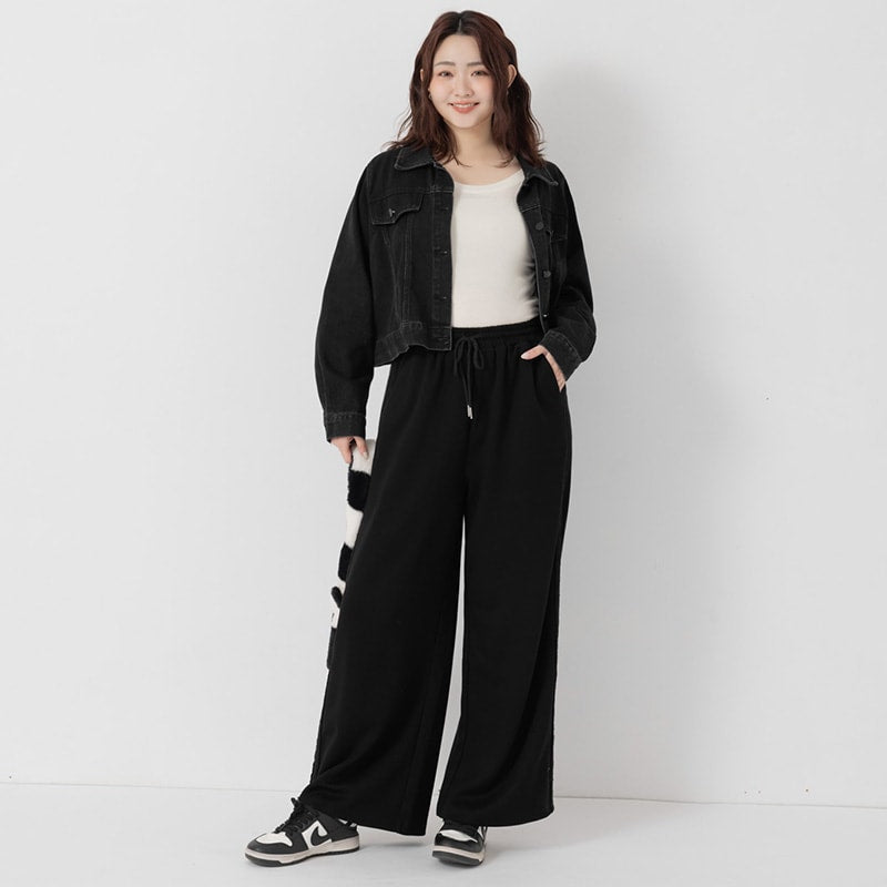 Sweet Lace Trim Cloud Cotton Plus Size Wide Leg Pants