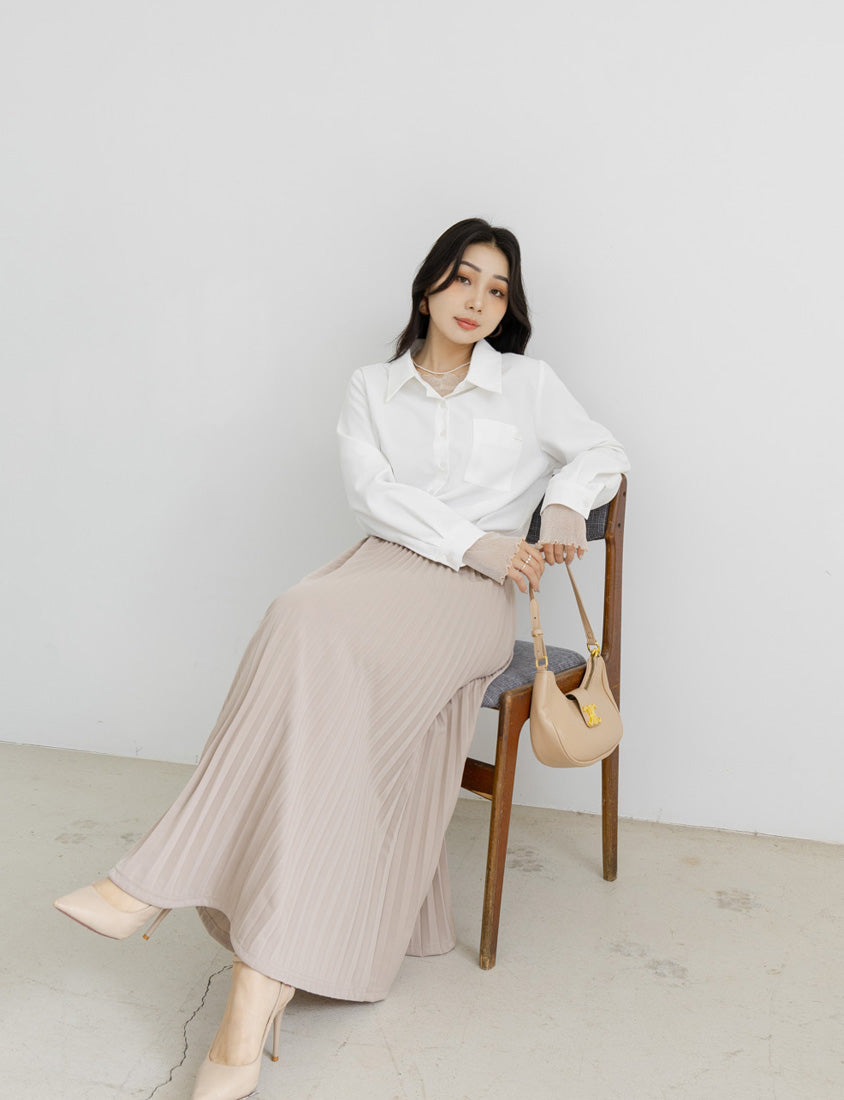 MISS. Fairy Pleated Elastic Waist Plus Size Maxi Skirt