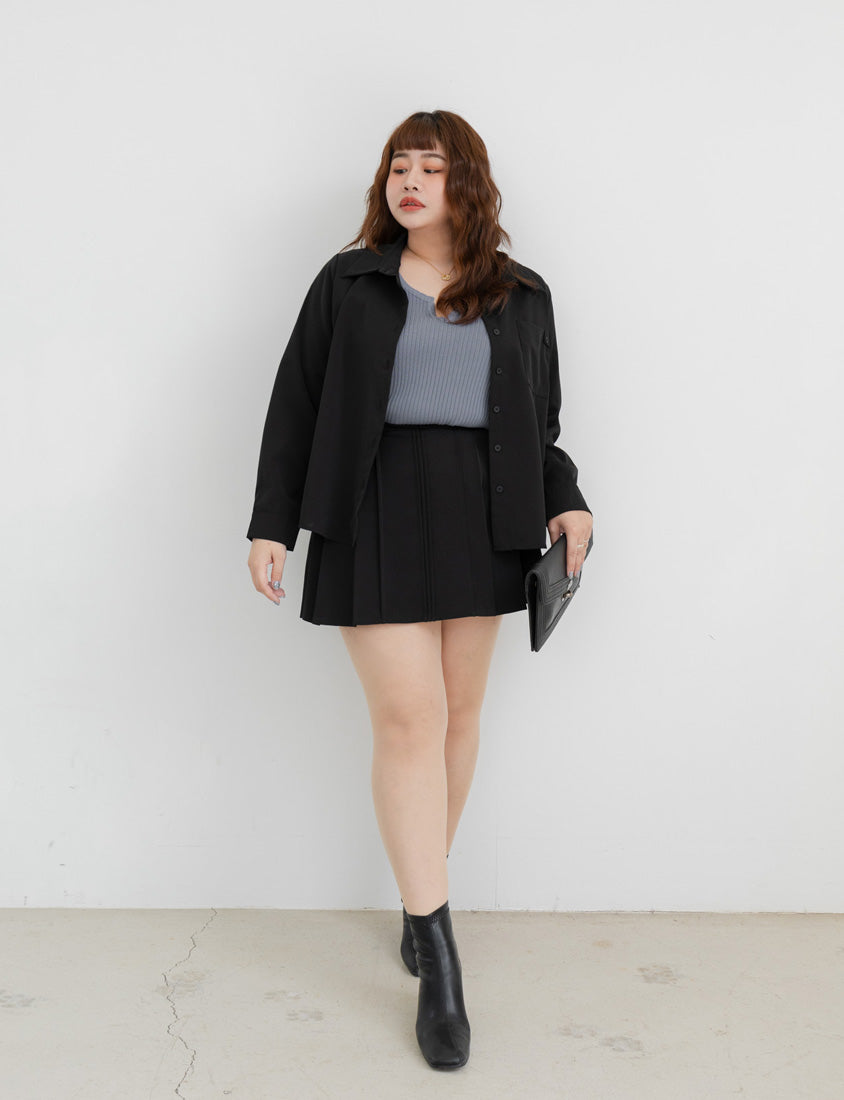 MISS. Wrinkle-Resistant Textured Multicolor Pocket Plus Size Shirt
