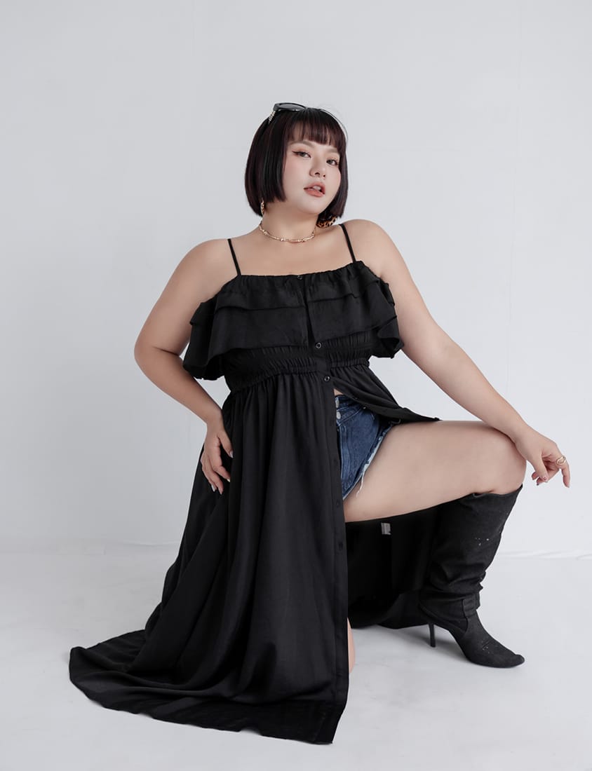 MUA! Ruffle Button Front Plus Size Maxi Dress