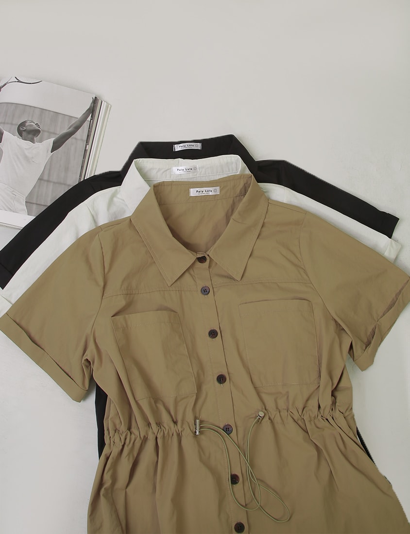 Pockets Cargo Drawstring Waist Plus Size Shirt