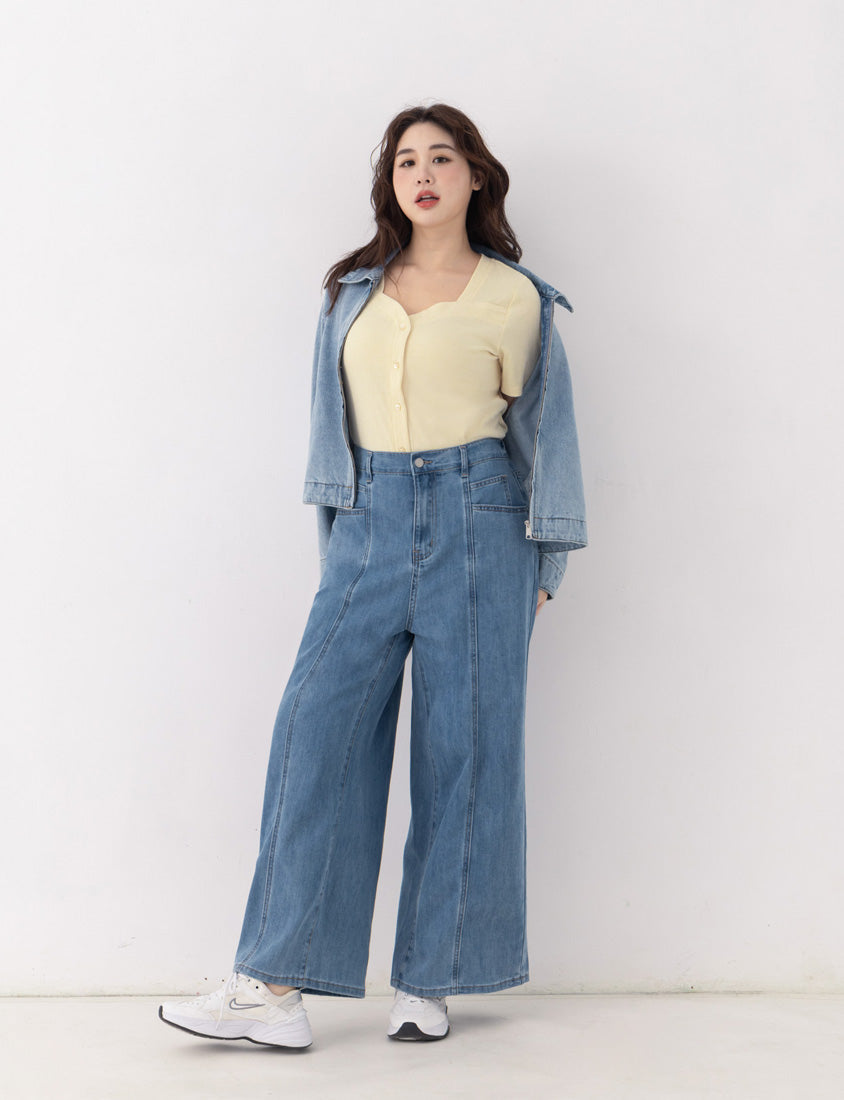 Apple-Shaped Friendly! Seamed Plus Size Wide Leg Jeans