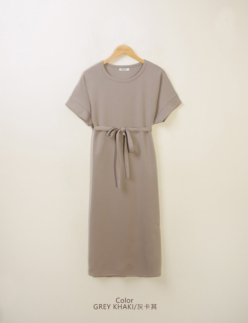 Casual Crew Neck Waist Tie Plus Size Maxi Dress