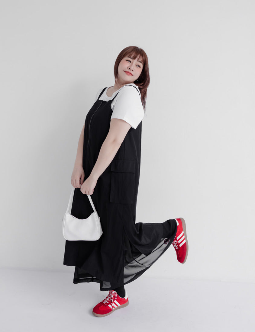 Multi-Layered Cargo Adjustable Strap Plus Size Maxi Dress