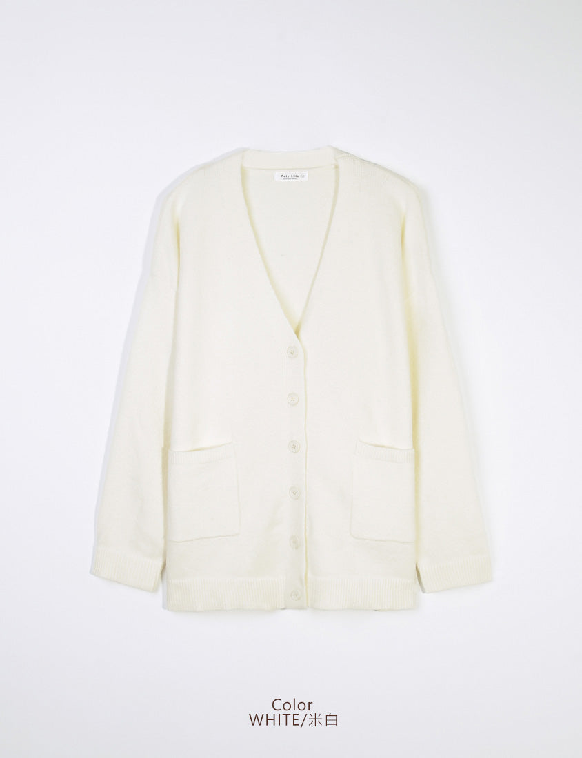 Classic V-Neck Multicolor Longline Plus Size Knit Cardigan