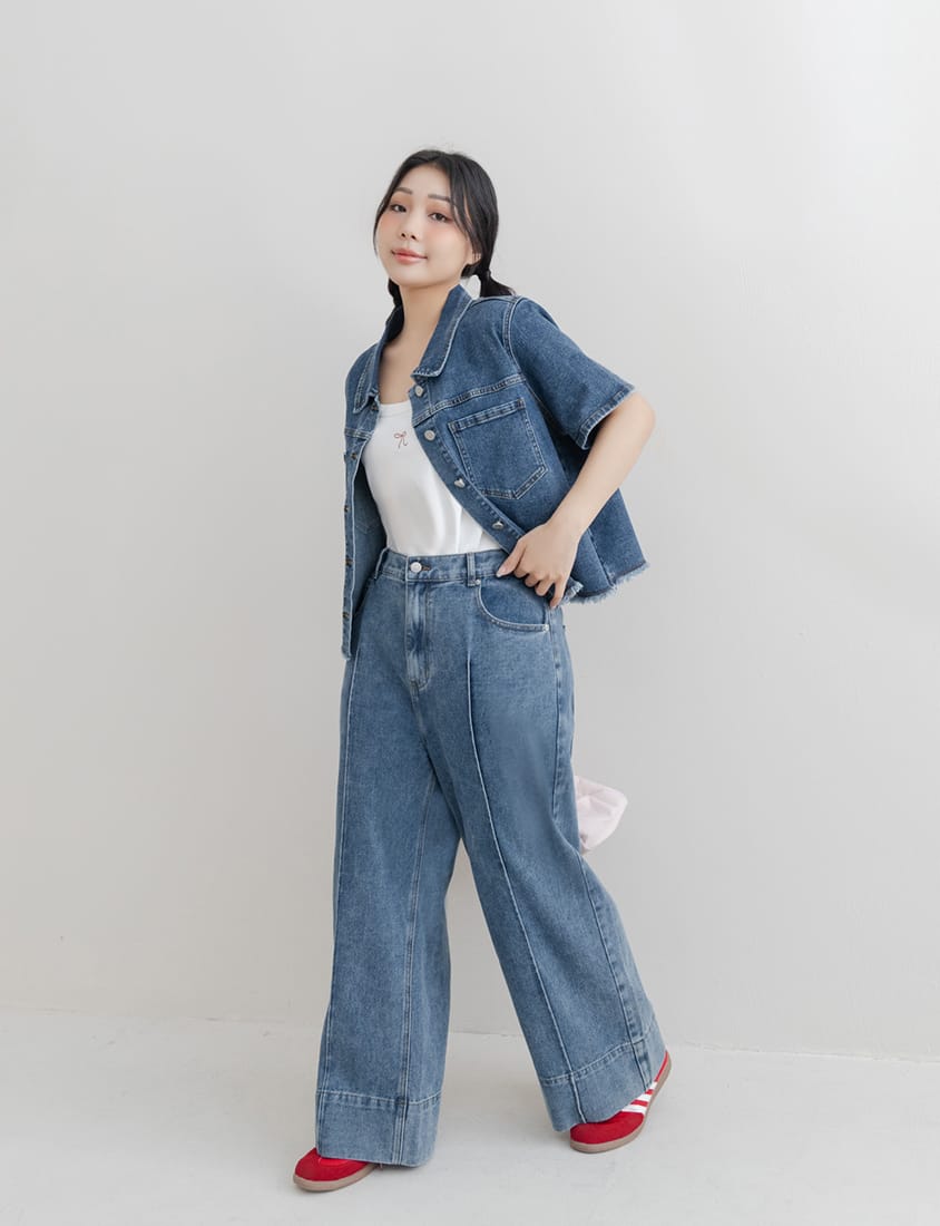 Versatile Pocket Distressed Plus Size Denim Jacket