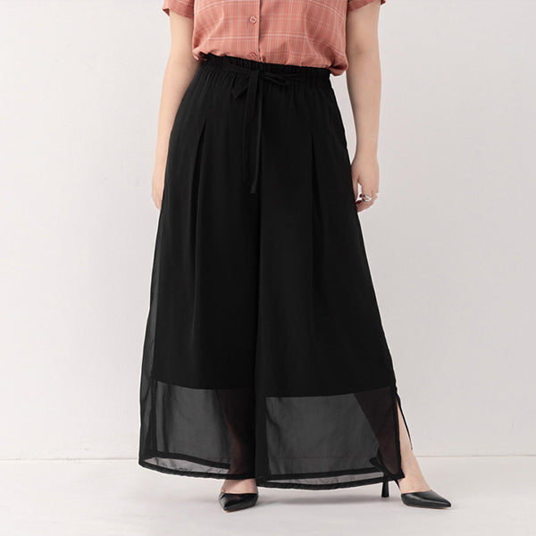 MISS. Silky Cool Sheer Chiffon Elastic Waist Plus Size Wide Pants