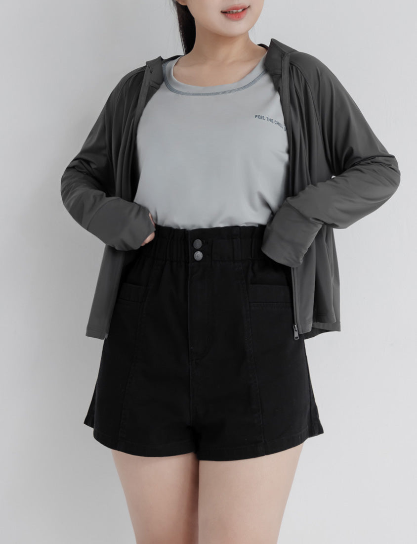 Playful Bubble Hem Twill Drawstring Plus Size Shorts