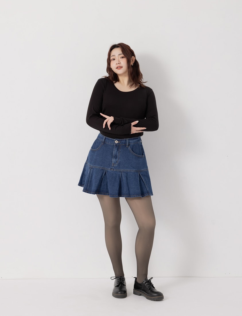 Sheer Tencel Wool Crew Neck Plus Size Long Sleeve Top