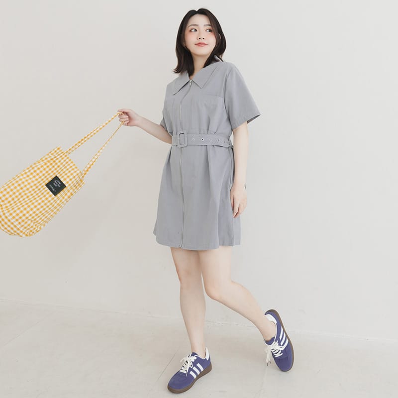 Casual Cargo Zip-Front Plus Size Mini Dress (With Belt)