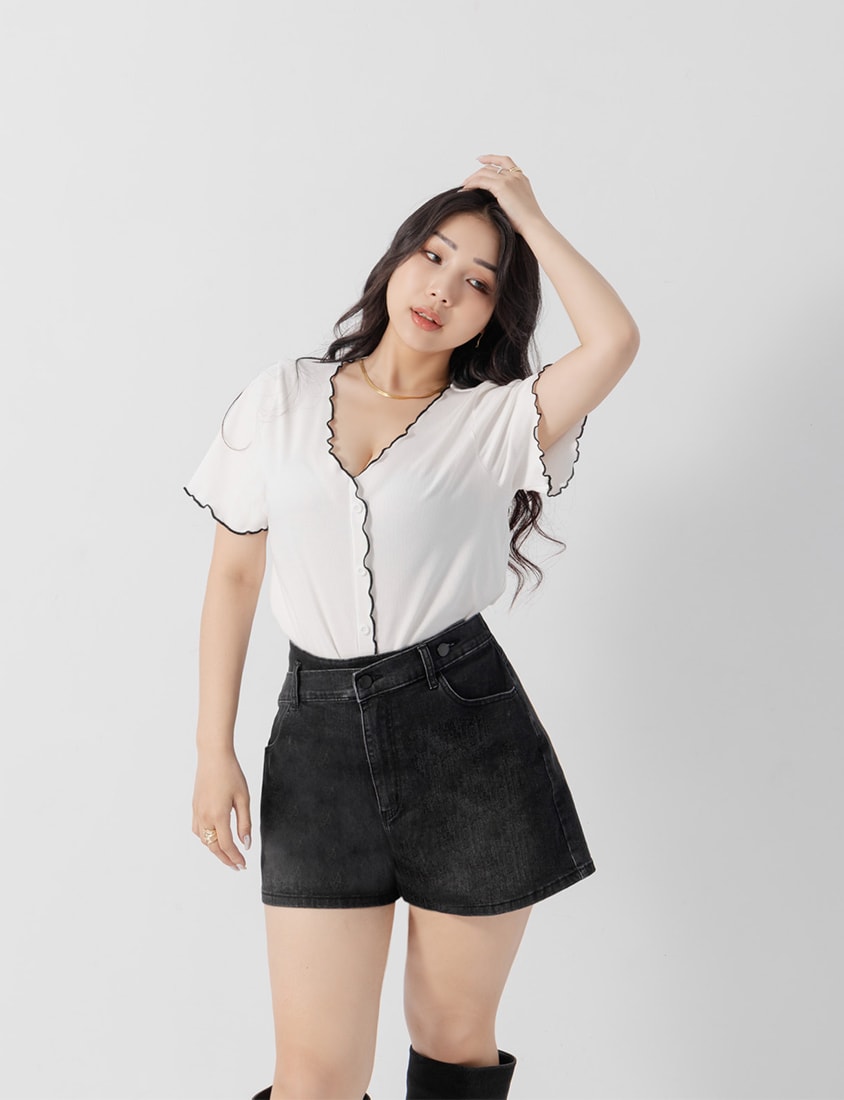MUA! Asymmetrical Waistband Plus Size Denim Shorts