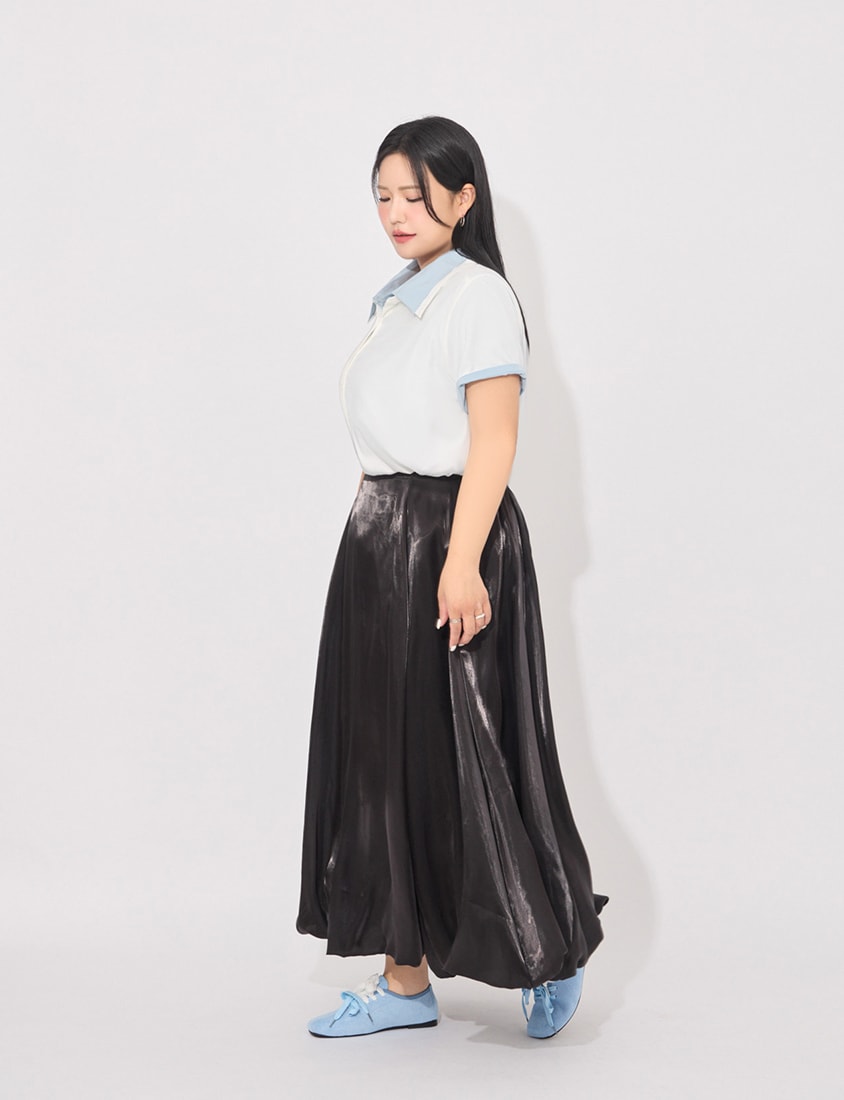 MORE U Airy Glossy Plus Size Bubble Skirt