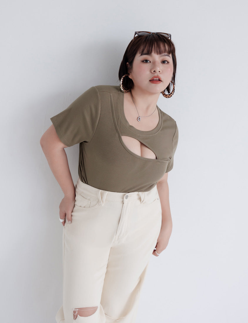 MUA! Sexy Cut-out Ribbed Plus Size Top
