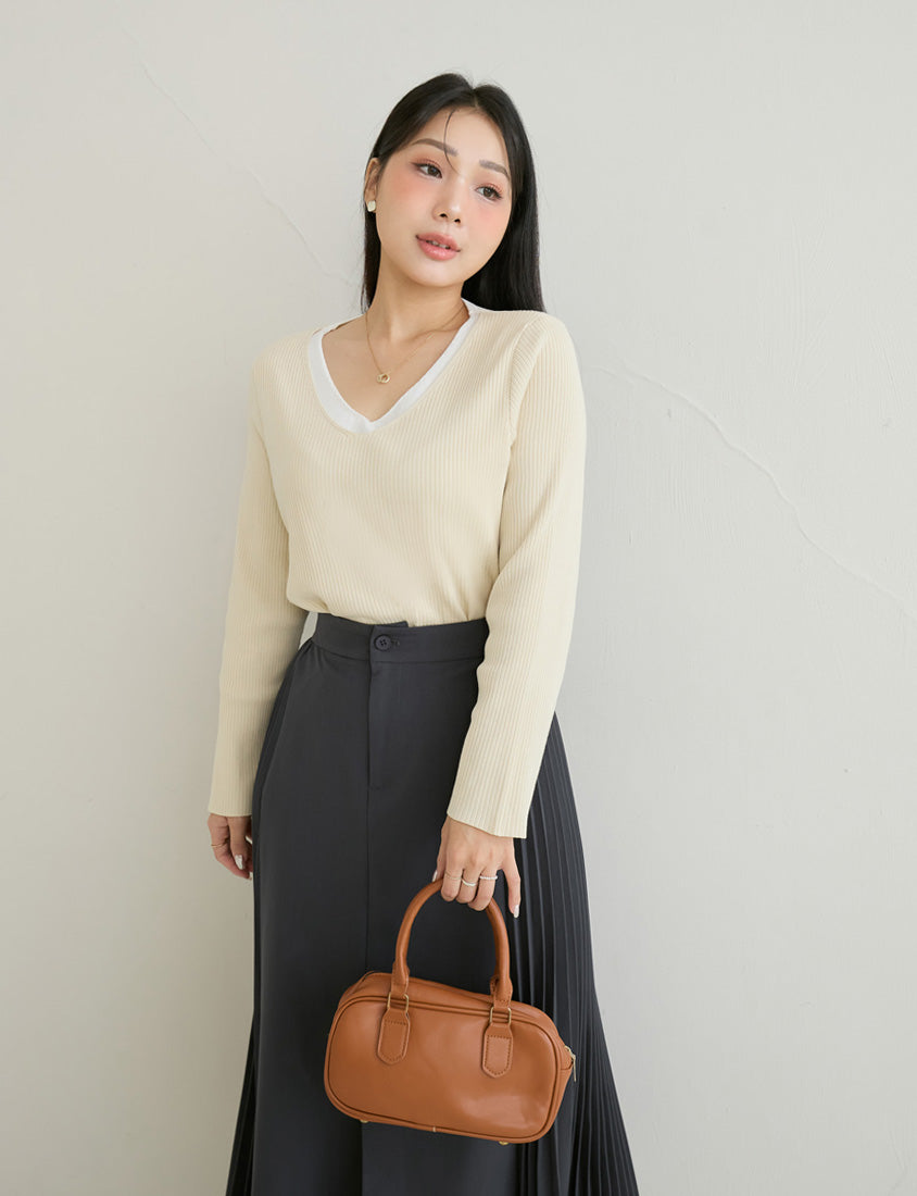 MISS. Faux Two Piece Ribbed Knit Plus Size Long Sleeve Top