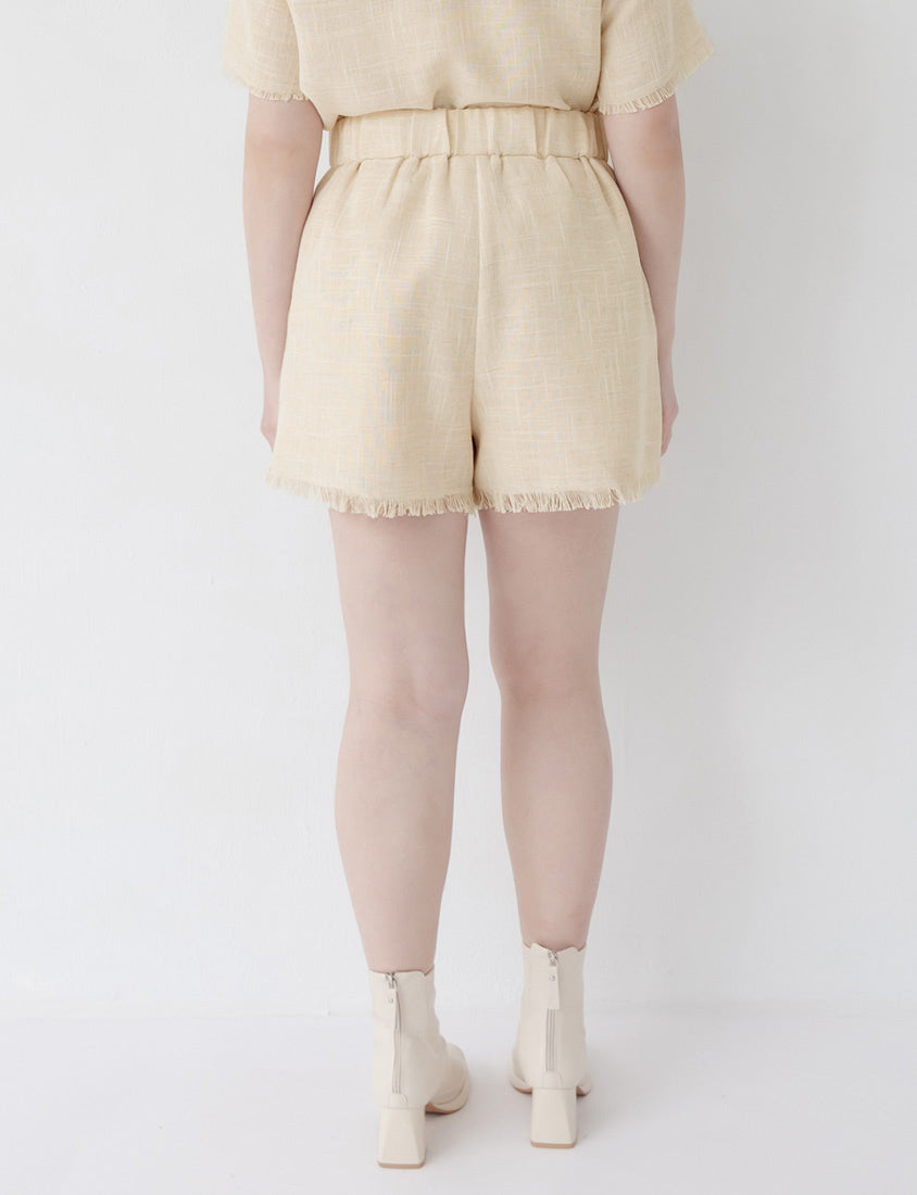MISS. Tweed Fringe Trim Back Elastic Waist Plus Size Shorts