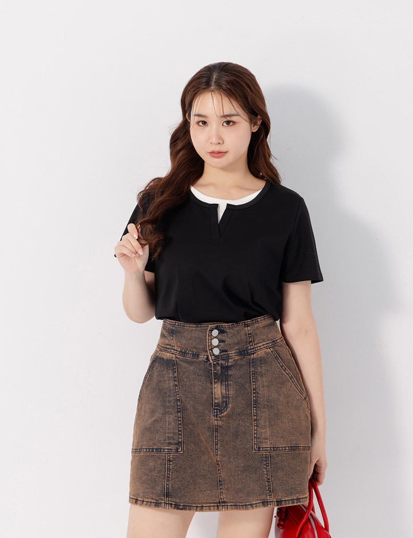 Versatile V-Neck Faux Two Piece Plus Size Tee