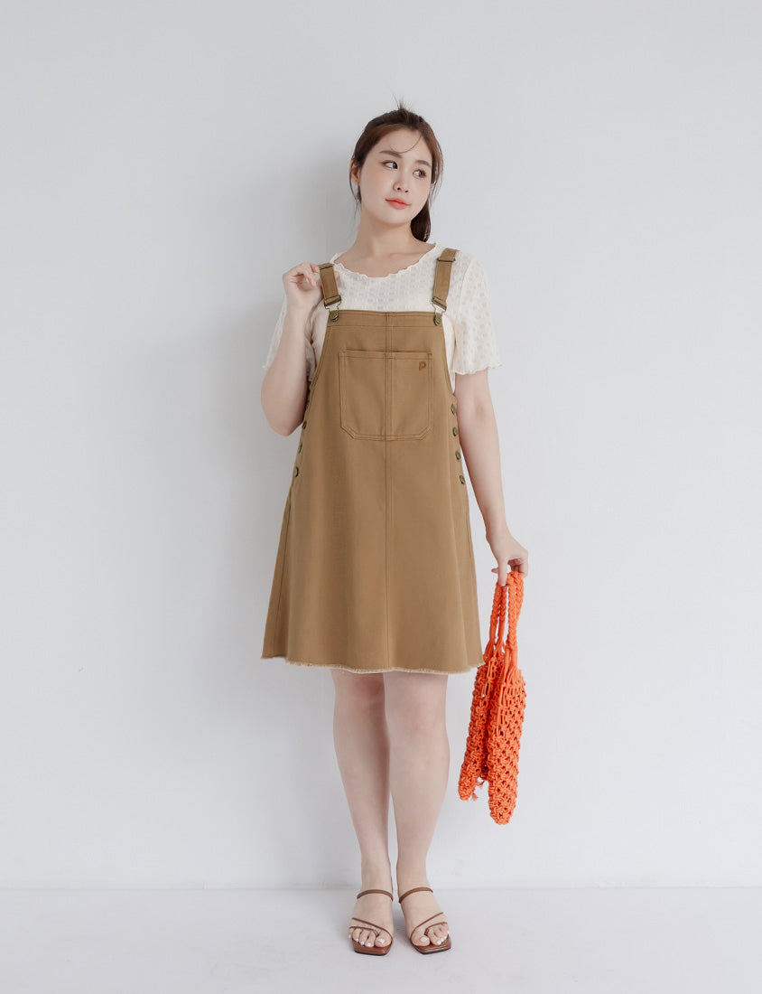 Adjustable Twill Cotton Strap Plus Size Midi Dress