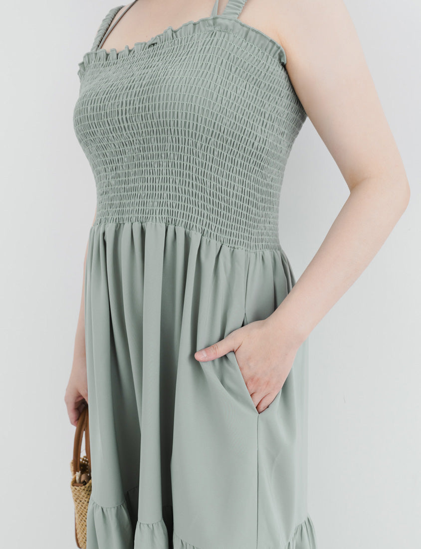 Ruffle Trim Smocked Tiered Plus Size Maxi Dress