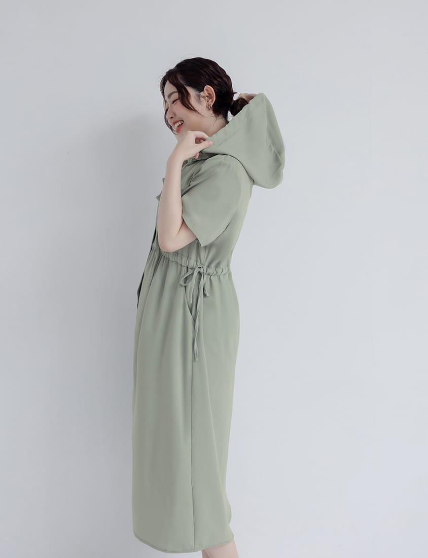 Cargo Hooded Button-Up Plus Size Maxi Dress