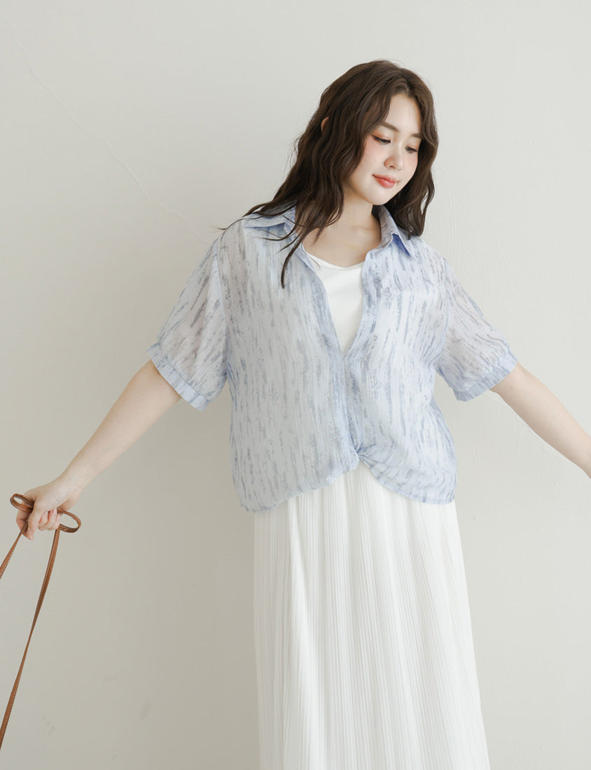 Two-Piece Tie-Dye Twisted Knot Plus Size Short Sleeve Top