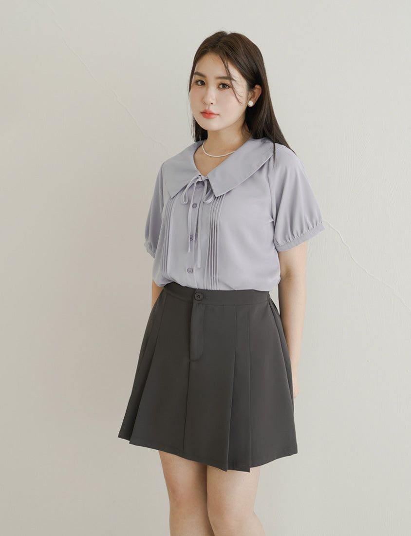 MISS. Wrinkle-Resistant Pleated Suit Plus Size Tailored Mini Skirt (With Shorts)