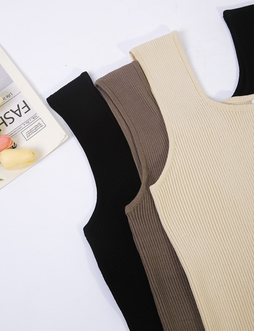 Square Neck Wide Straps Bra Bulges Support Knit Plus Size Tank Top