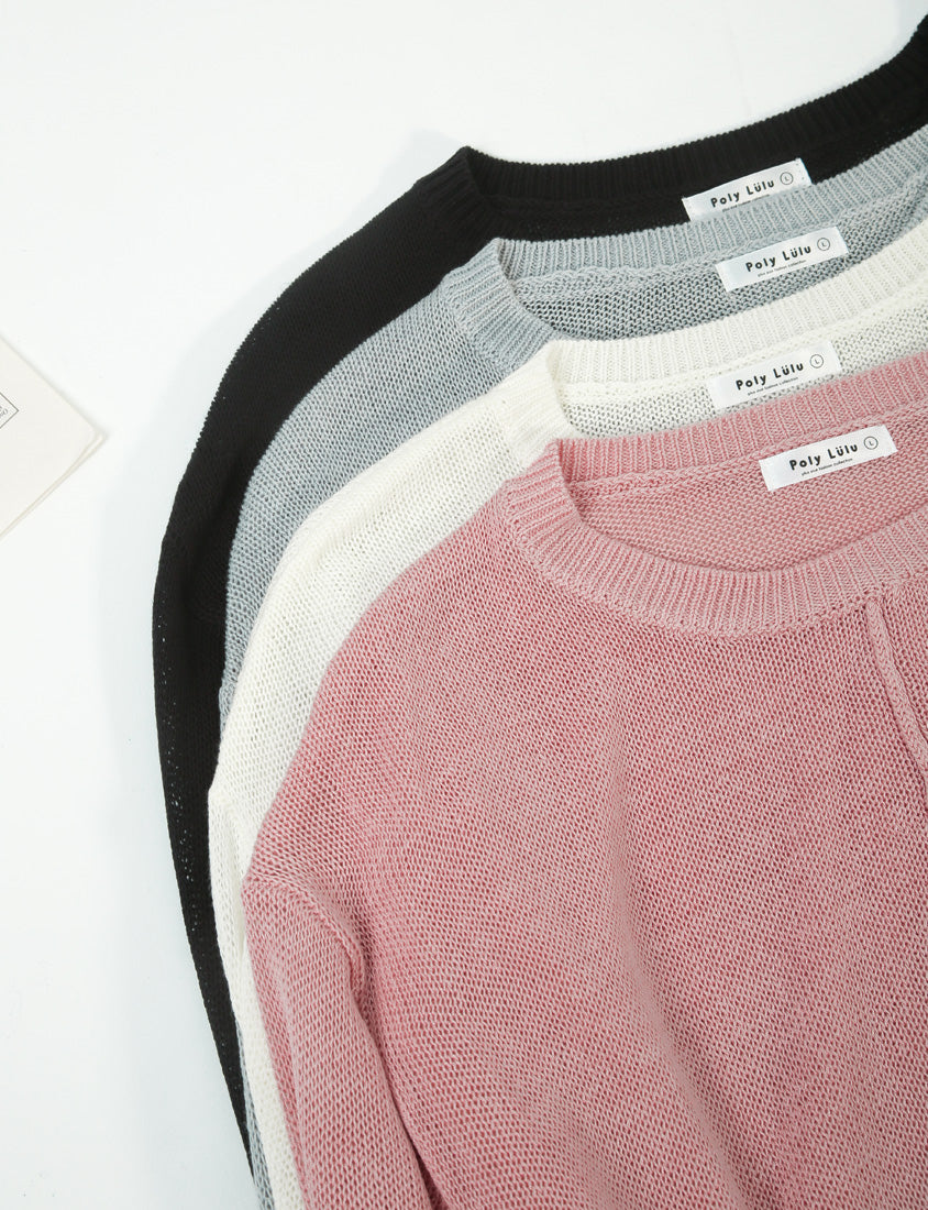 MISS. Korean Sheer Knit Plus Size Long Sleeve Top (with Waist Tie)