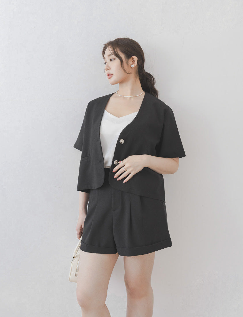 MISS. Wrinkle-Resistant Soft Linen Collarless Blazer Plus Size Jacket
