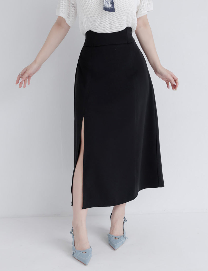 MISS.Ultra Waist-Sculpting Boned Back Elastic Front Slit Plus Size Maxi Skirt