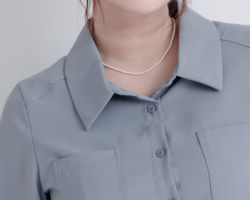MISS. Drop Shoulder Stitching Double Pocket Plus Size Short Sleeve Shirt