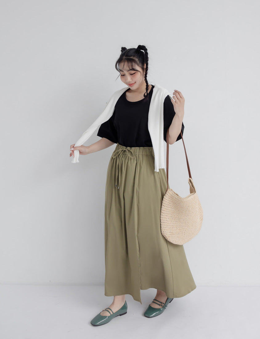 Cooling Tech Full Elastic Drawstring Plus Size Maxi Skirt